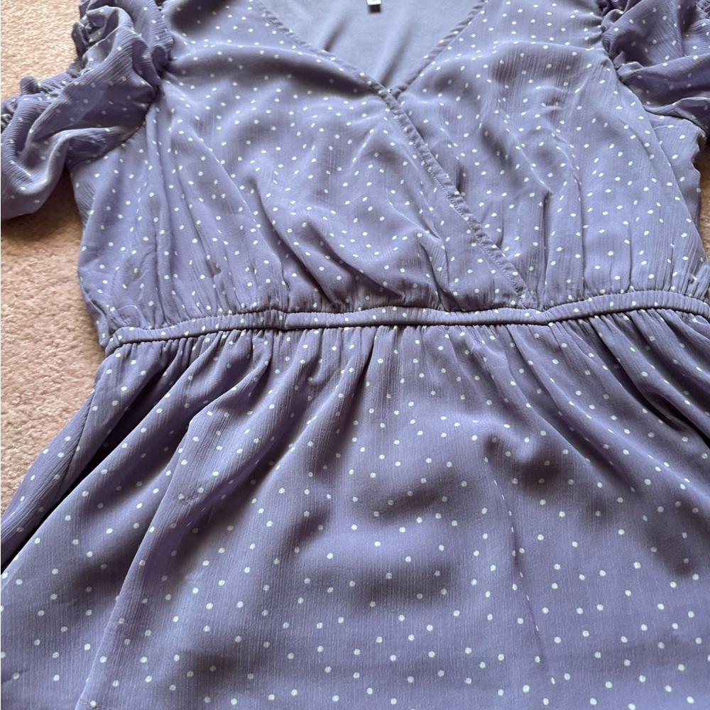 Maurices Blue Ruched Puff Sleeve V-Neck Blouse